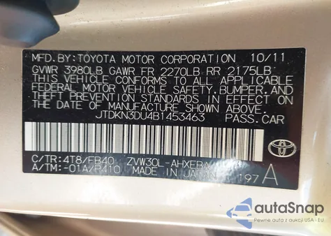 2011 Toyota Prius Two из США, поврежденный, VIN JTDKN3DU4B1453463